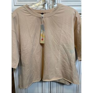 Hugoome Women's Loose Fit Oversized Short Sleeve T-Shirt Beige Size Small NWT